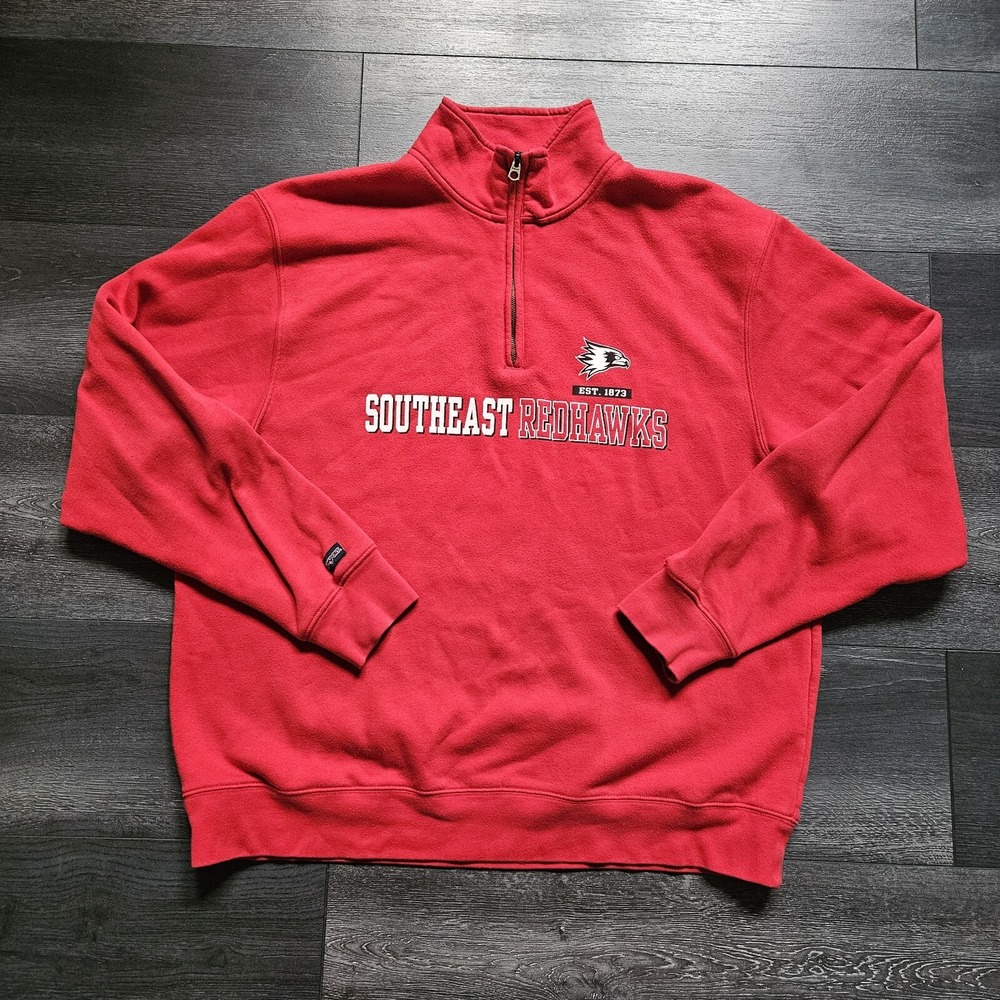 VTG Jansport 1/4 Zip Pullover Sweater Adult XL Southeast Redhawks Red Fleece Y2K